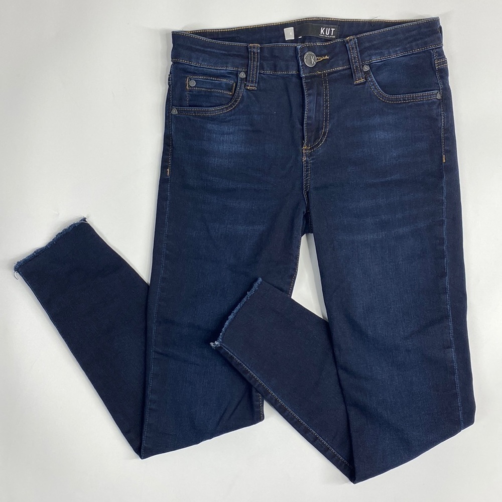 KUT Connie Skinny Dark Wash Raw Hem Jeans Size 4